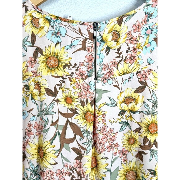 Maurices Delton Floral Zipper Back Sunflower Blouse Women's XL Cuff Sleeve Top - Picture 10 of 13